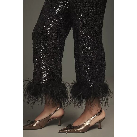 Hutch The Koto Feather Sequin Black Holiday Evening Pants 2 - Picture 3 of 3